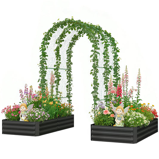 Metal Raised Garden Bed with Trellis, Galvanized Garden Bed Kit Outdoor Garden Box with Trellis, Black