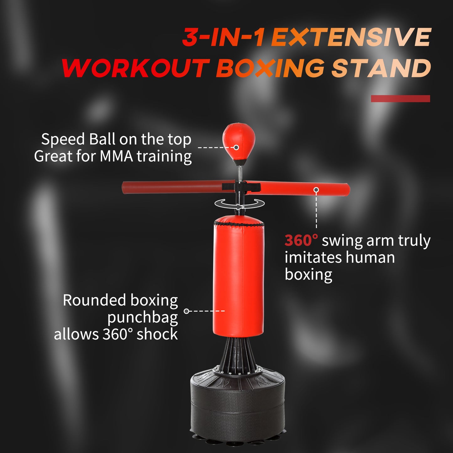 Soozier Freestanding Boxing Punch Bag Stand with 360° Rotating Flexible Arm, Speed Ball, Waterable and Sandable Base, Red