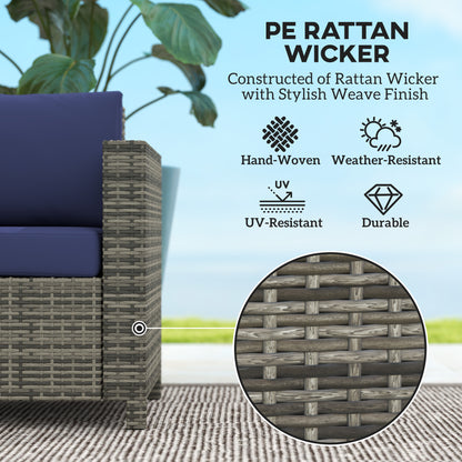 Wicker Outdoor Sofa, All Weather Patio Couch Loveseat with Cushions for Balcony, Deck, Garden, Poolside, Dark Blue