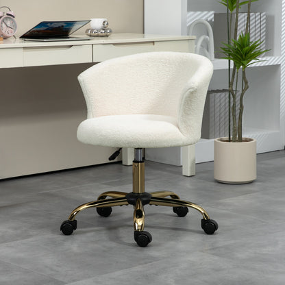 Armless Office Chair, Fluffy Computer Desk Chair with Adjustable Height, Swivel Wheels, Mid Back, Gold