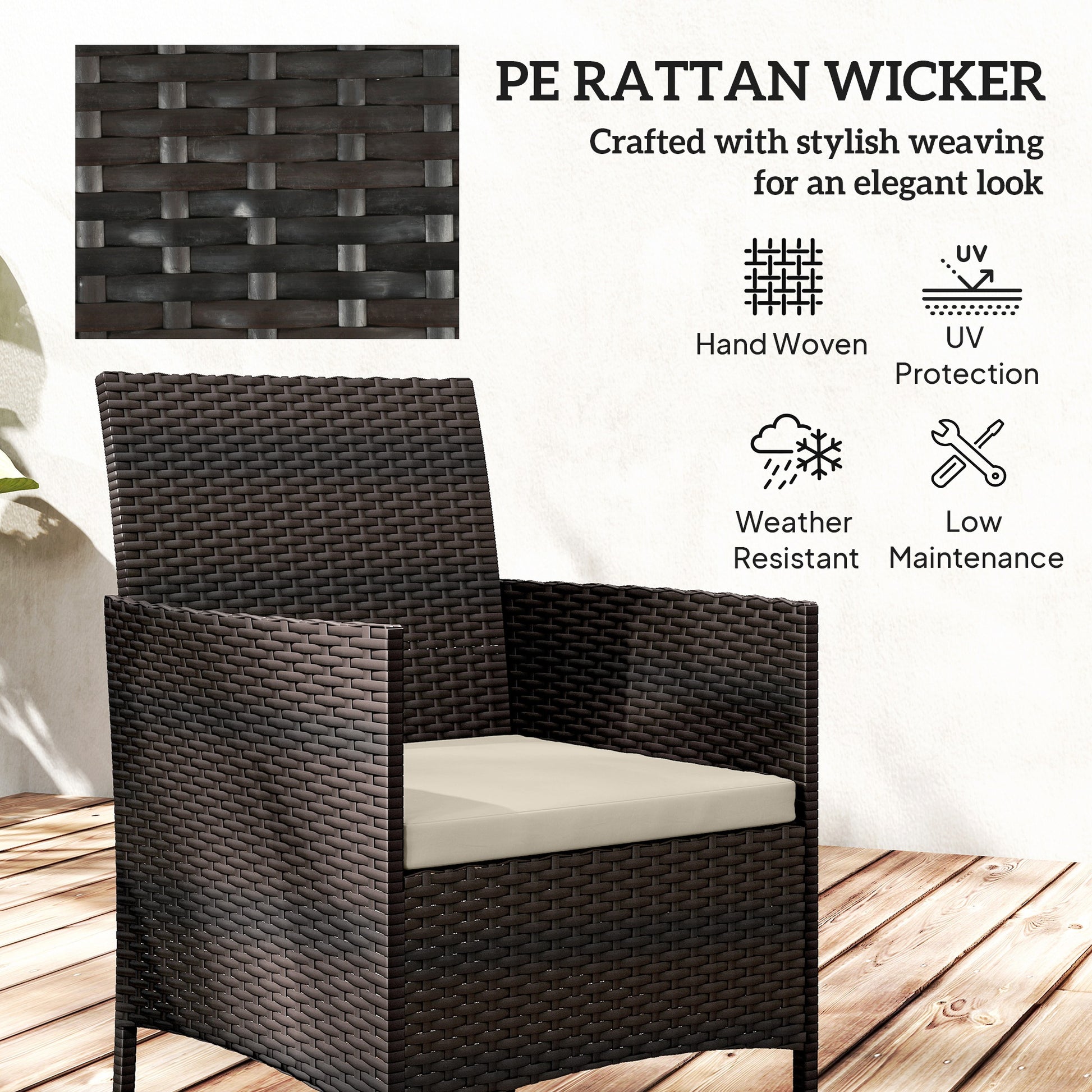 Wicker Bistro Set, 3 Piece Patio Furniture Set with 2-Tier Glass Top Table, Cushions for Balcony, Porch, Khaki
