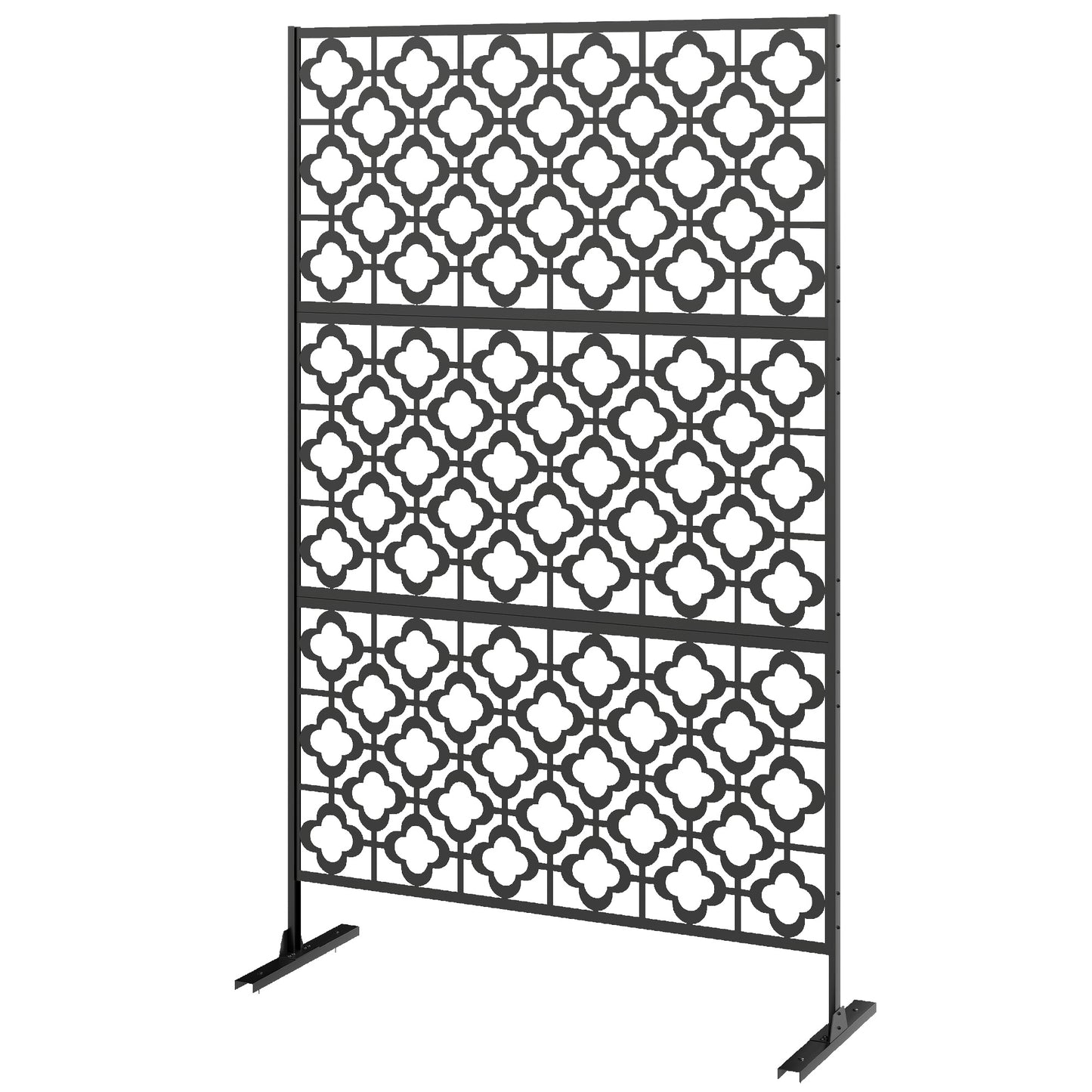 Metal Outdoor Privacy Screen, Freestanding Outdoor Divider with Stand, 78" x 48", Black