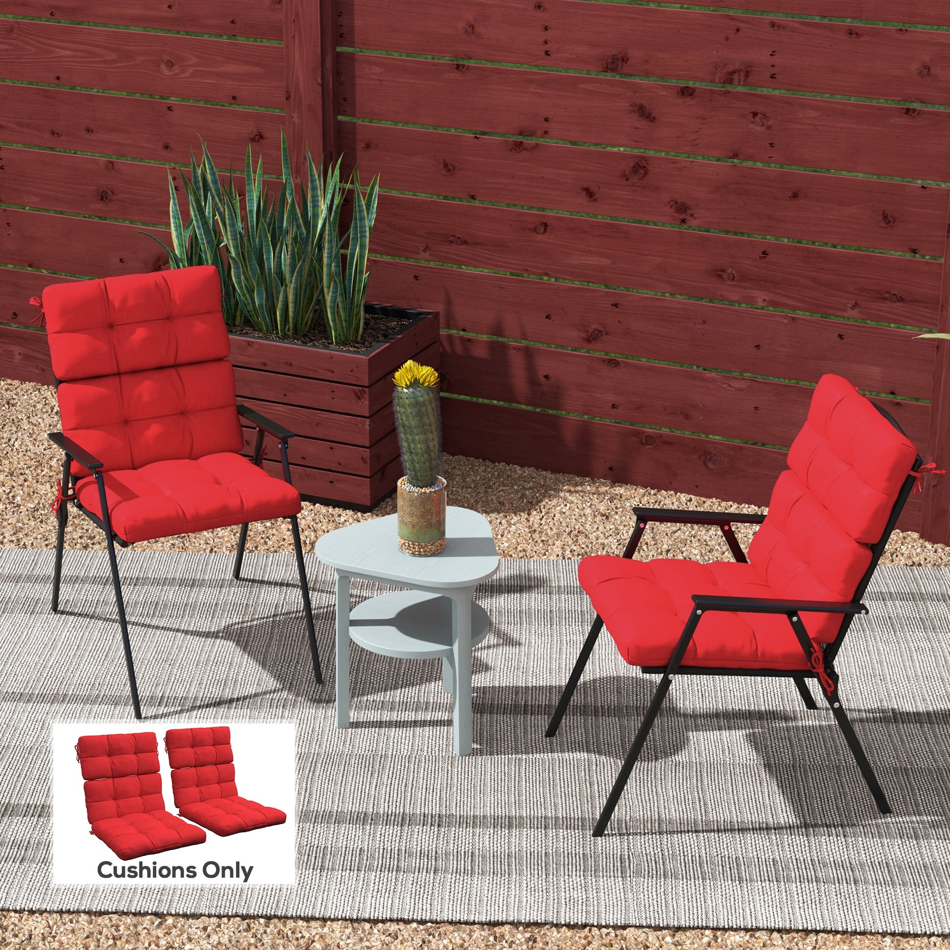 2-Piece Back Seat Cushion Replacement, Outdoor Patio Chair Cushions Set with Ties, Button Tufted, Red