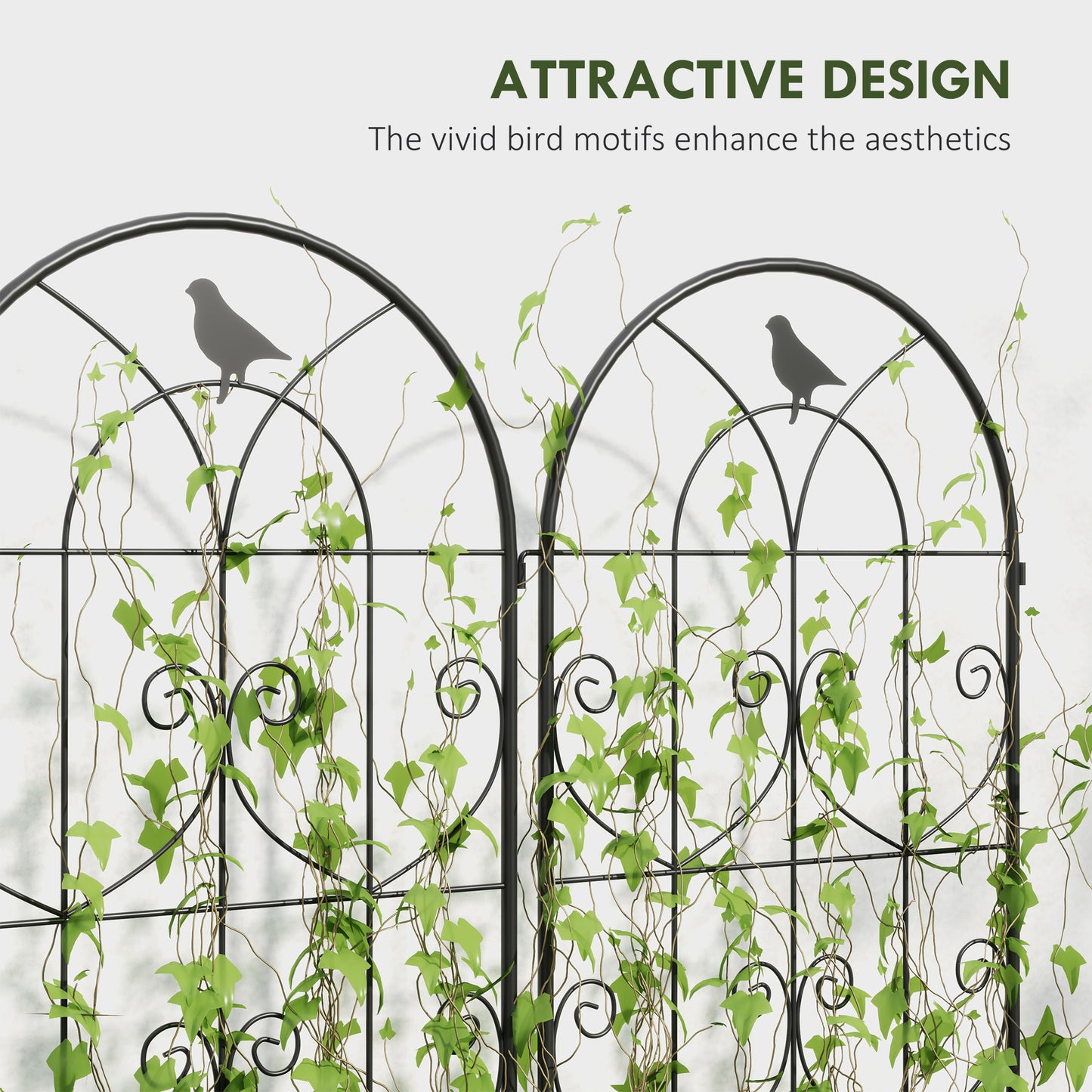 Set of 2 Metal Garden Trellis, Decorative Trellis Panels, Bird Design, 150 x 50 cm, Black