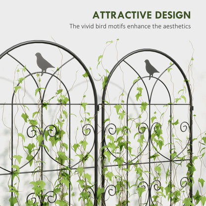 Set of 2 Metal Garden Trellis, Decorative Trellis Panels, Bird Design, 150 x 50 cm, Black
