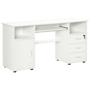 Computer Desk with Keyboard Tray and Drawers, Writing Desk, Home Office Workstation, White