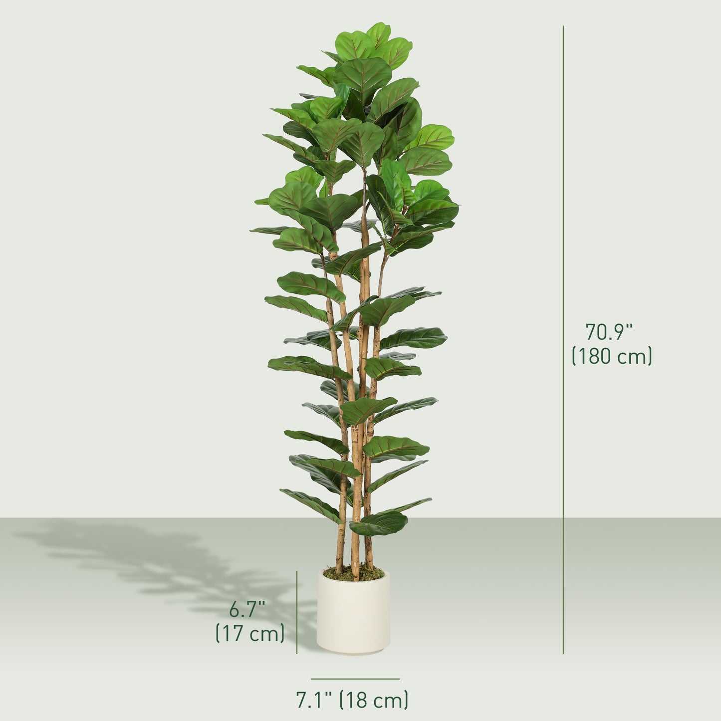 6FT Artificial Fiddle Leaf Fig Tree, Fake Potted Tree with Solid Wood Trunks and Lifelike Leaves for Indoor Decor, Green