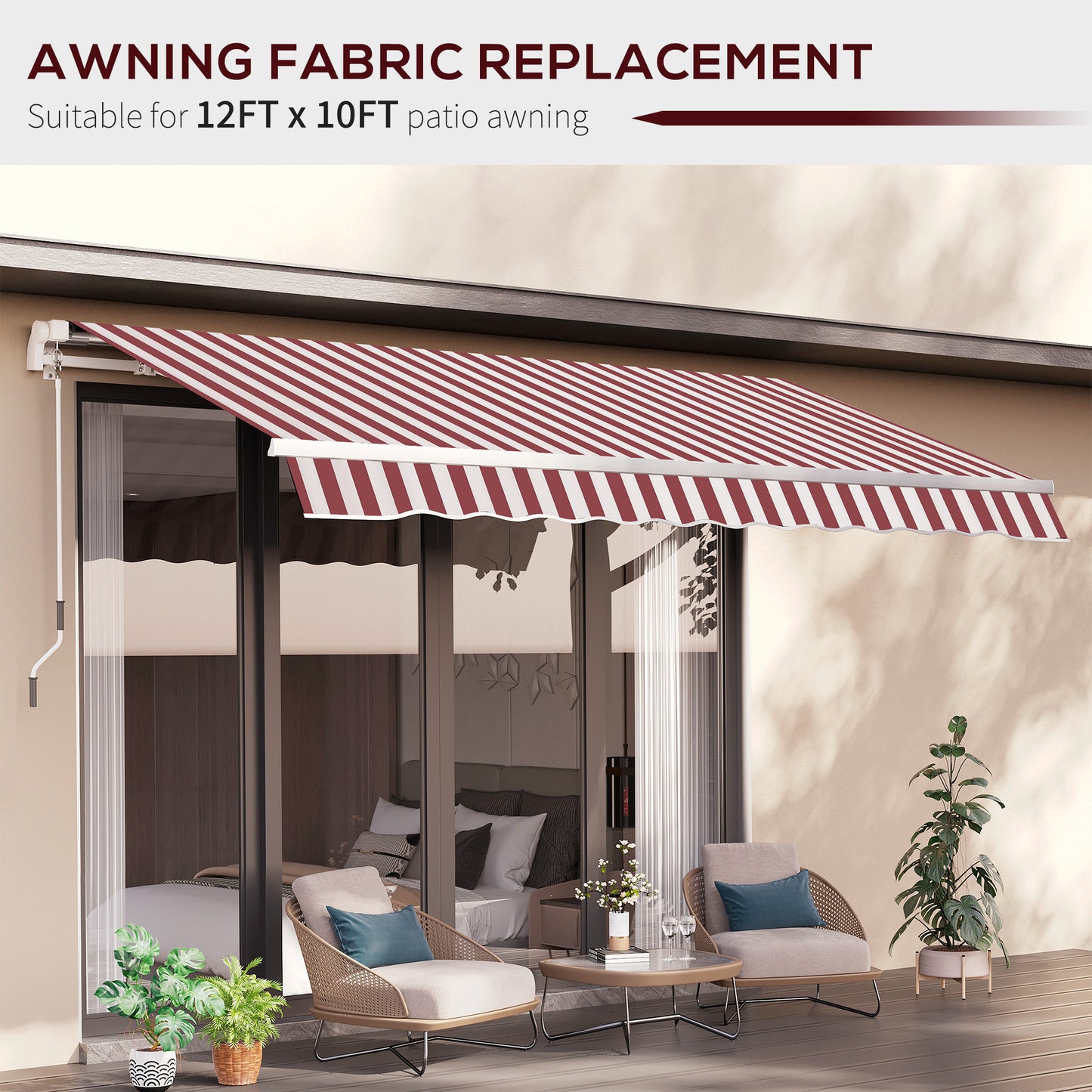 11' x 10' Retractable Awning Fabric Replacement Outdoor Sunshade Canopy Awning Cover, UV Protection, Red & White