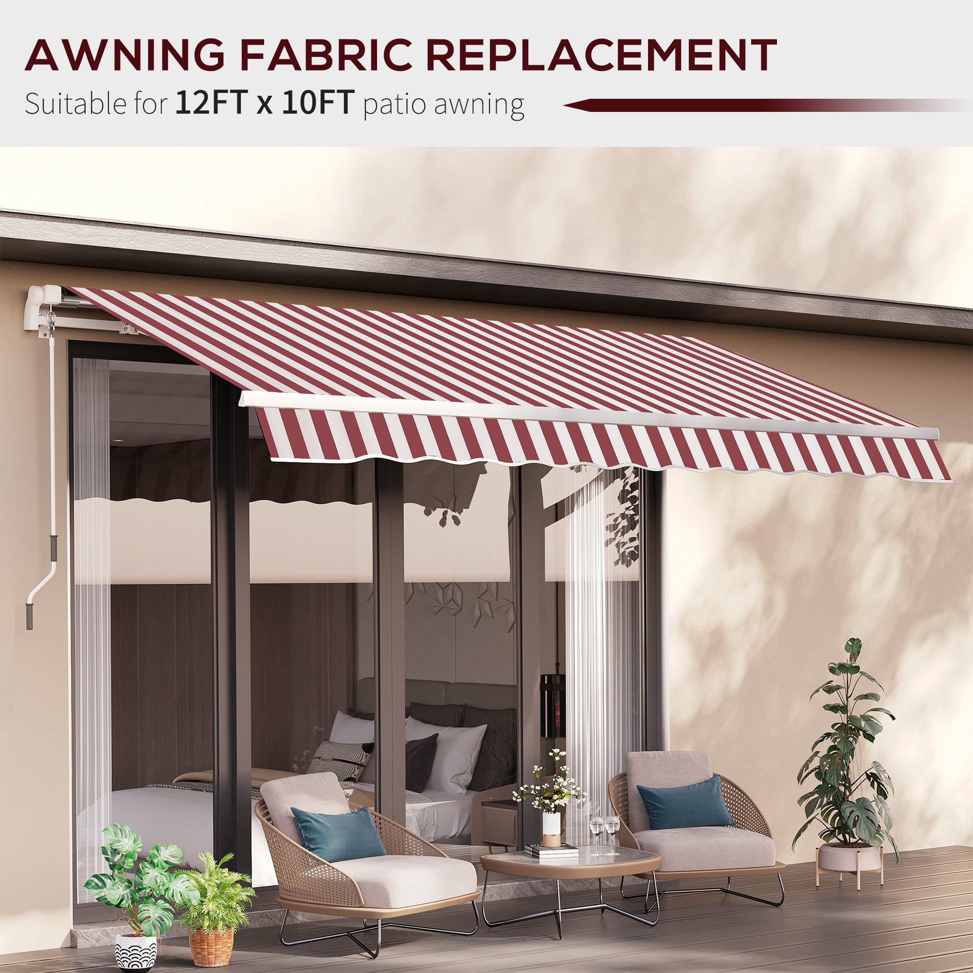 11' x 10' Retractable Awning Fabric Replacement Outdoor Sunshade Canopy Awning Cover, UV Protection, Red & White