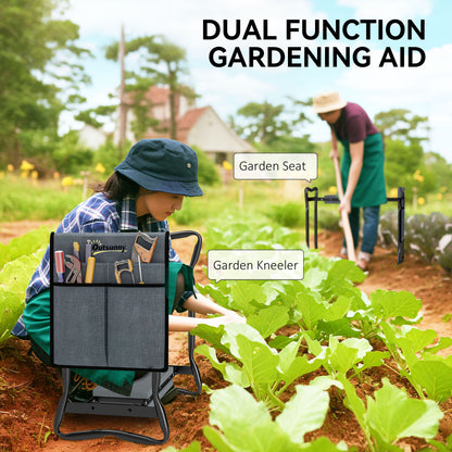 Garden Kneeler and Seat, Foldable Gardening Stool Bench with Thick EVA Foam Kneeling Pad and 1 Large Tool Pouch, Grey