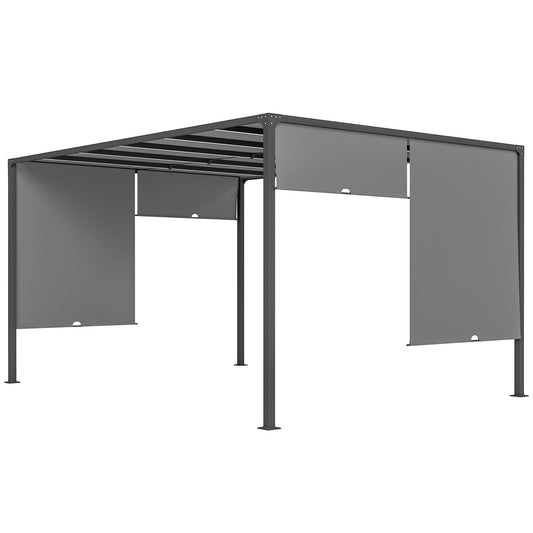 10' x 13' Outdoor Patio Pergola with Sliding Roof, LED Lights, Solar Powered for Garden, Lawn, Backyard, Dark Grey