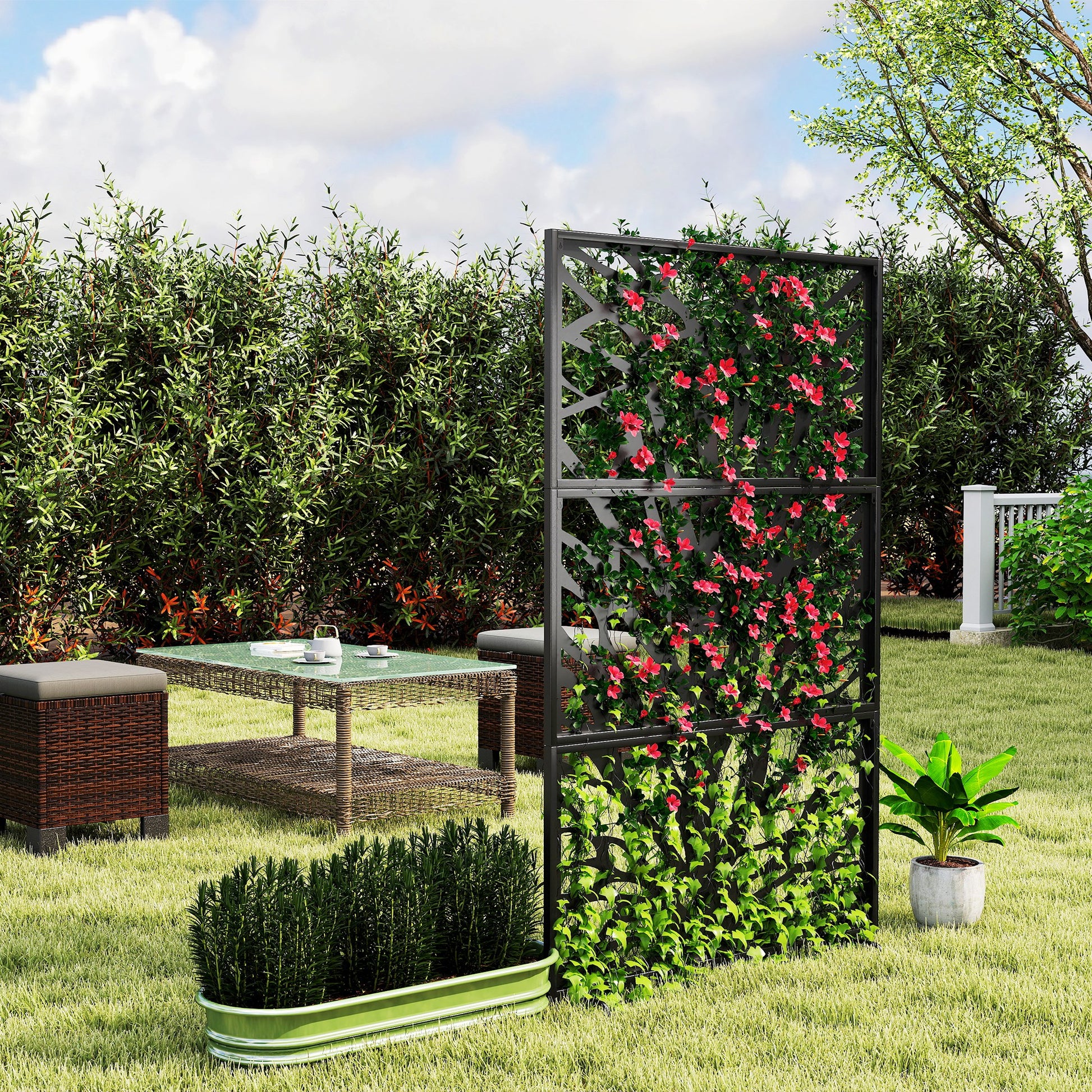 Metal Outdoor Privacy Screen, 72" x 38" Freestanding Outdoor Divider, Black