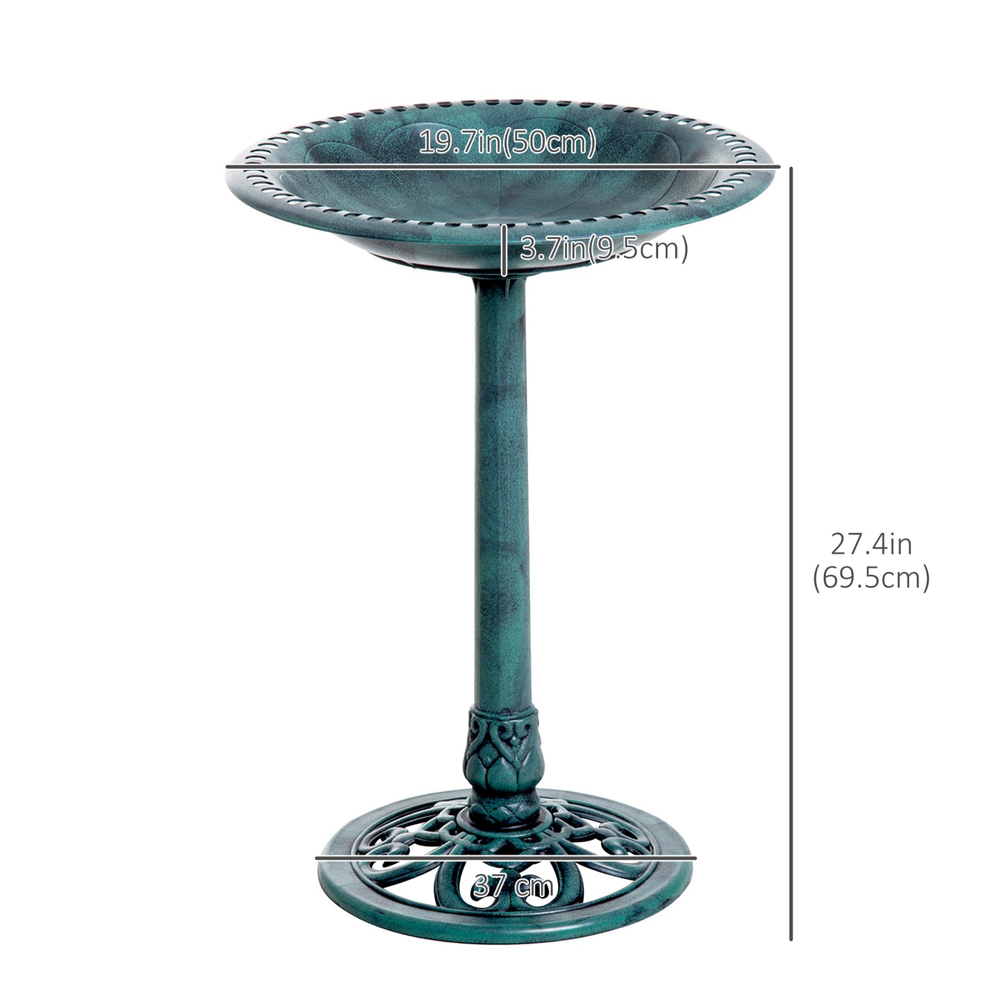27'' Bird Bath Outdoor Resin Decor with Fleur De Lis Pattern, Time-Worn Finish