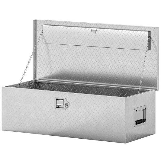 30 Inch Truck Bed Tool Box, Heavy Duty Aluminum Diamond Plate Trailer Tongue Box with Side Handle and Locks Keys