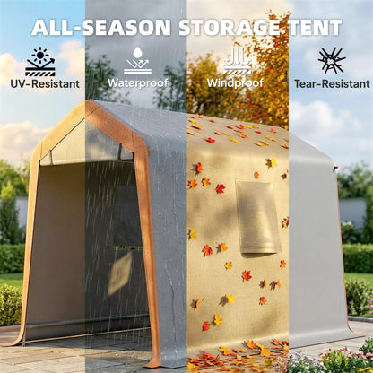 6' x 8' Portable Shed, Outdoor Storage Shed Tent with Door, Windows, Waterproof Motorcycle Bike Tent, Light Grey