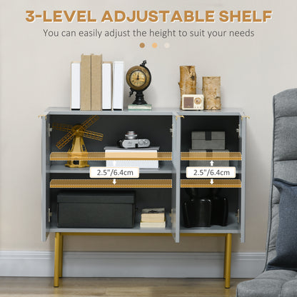 Modern Storage Cabinet Sideboard Buffet Cabinet with Gold Legs for Living Room Dining Room Hallway Grey