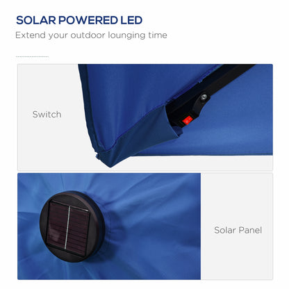 6' x 10' Patio Umbrella with 22 LED Solar Lights and Tilt, Rectangular Outdoor Table Umbrella with Crank, Dark Blue