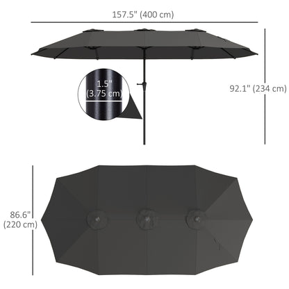 13ft Double-Sided Patio Umbrella with Crank Handle, for Poolside, Deck, Garden, Dark Grey