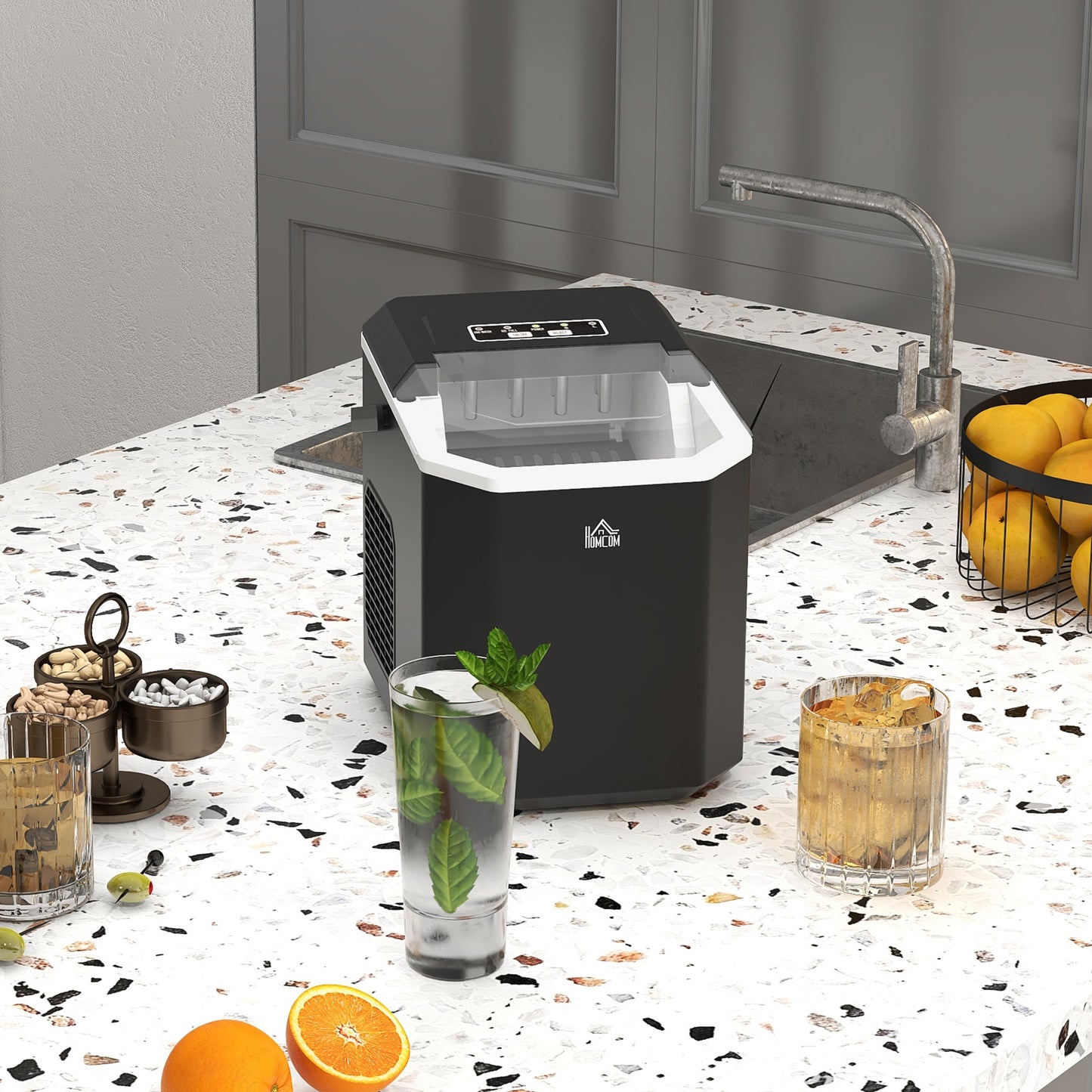 Portable Ice Maker, Self Cleaning Ice Machine with 9 Ice Cubes Ready in 6 Mins, 26lbs/24Hrs, 2 Sizes of Bullet Ice