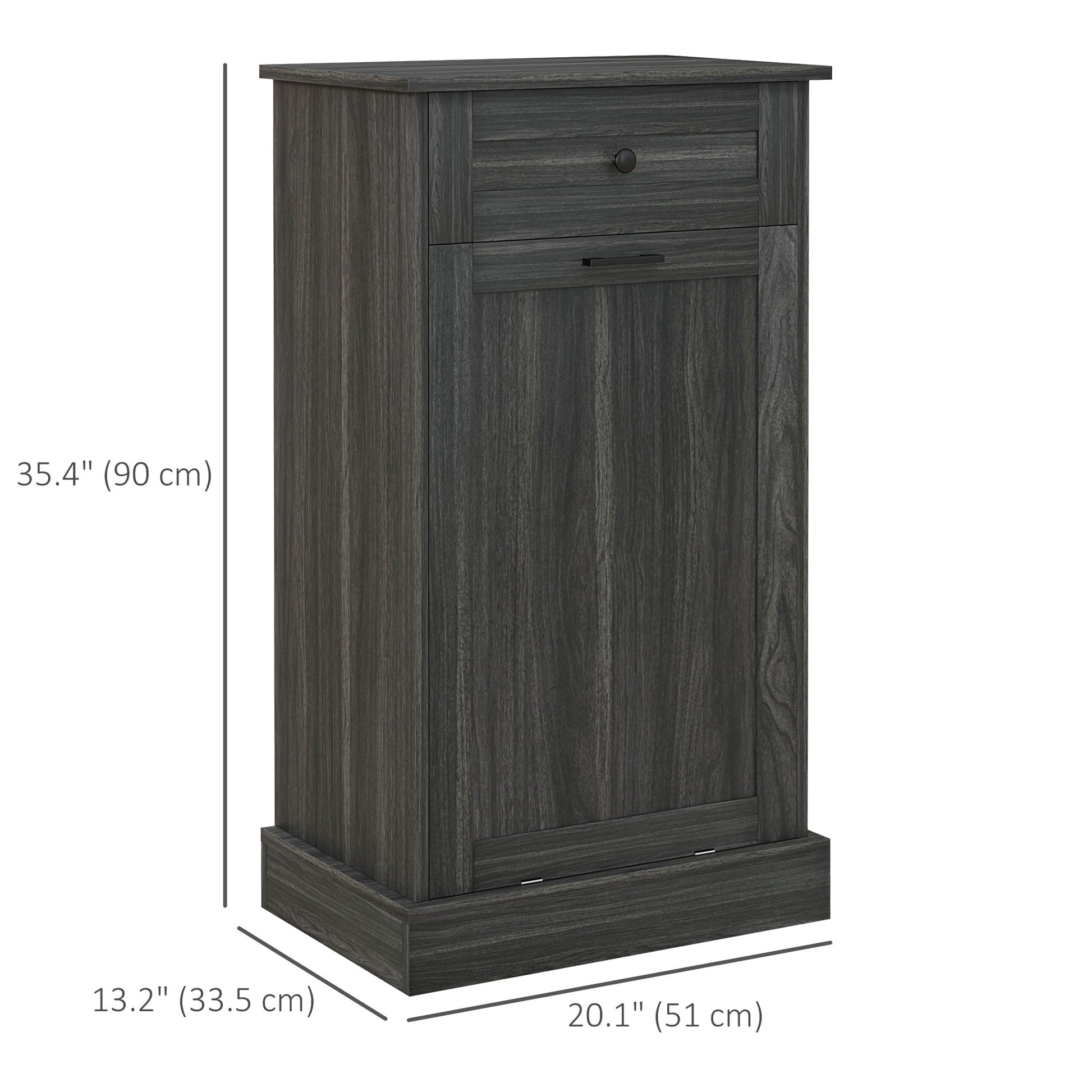 Kitchen Tilt Out Trash Bin Cabinet, Free Standing Recycling Cabinet, Trash Can Holder with Drawer, Charcoal Grey