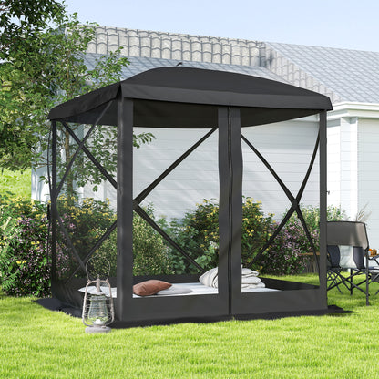 Pop-Up Tent, Foldable Screen Tent with Carry Bag, Zippered Door and Ground Stakes, Fits 3-4 People, Black
