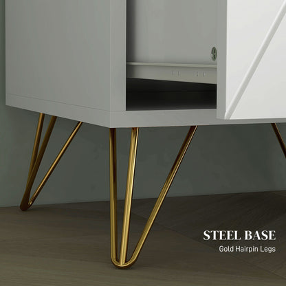 Modern Bedside Table, Accent Nightstand with 2 Drawers, Bed End Table for Bedroom, Living Room, White