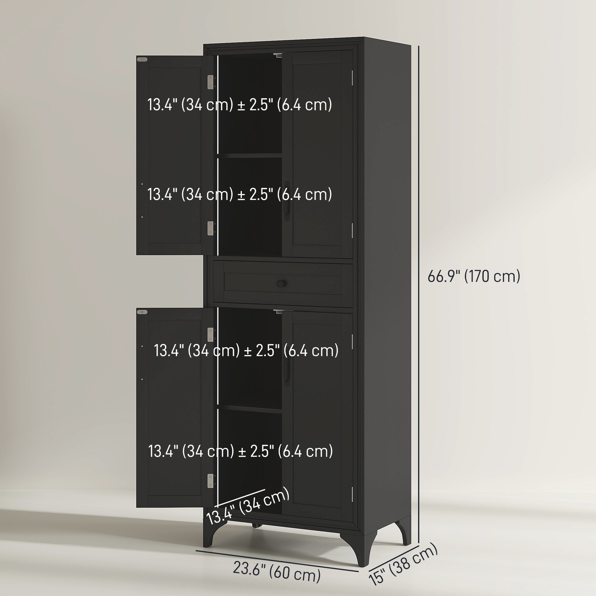 Freestanding Storage Cabinet, Kitchen Pantry Cabinet with 2 Shelves, 4 Doors for Dining Room, Black
