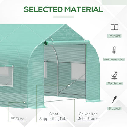 20x10x7ft Walk-in Steeple Greenhouse Outdoor Backyard Plant Seed Growth Shed Tunnel Warm House with 2 Anchor Way Green