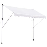 10x5ft Manual Retractable Awning, Patio Sun Shade Canopy Shelter with 5.6-9.2ft Support Pole, Water Resistant UV Protector, for Window, Door, Porch, Deck, White