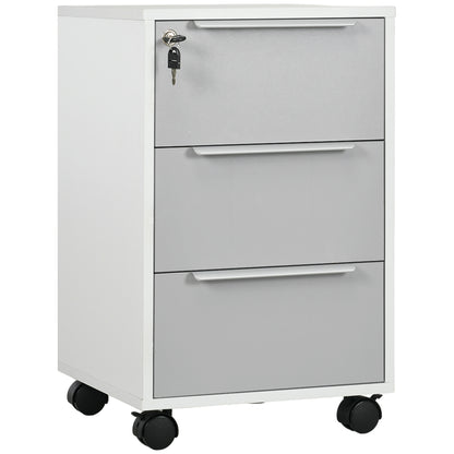 3 Drawer File Cabinet with Wheels, Vertical Filing Cabinet with Lock, Grey