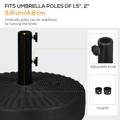 Umbrella Base, Heavy Duty Fillable Base Holder with Steel Pole, Round Parasol Stand for Patio, Outdoor, Backyard, Black