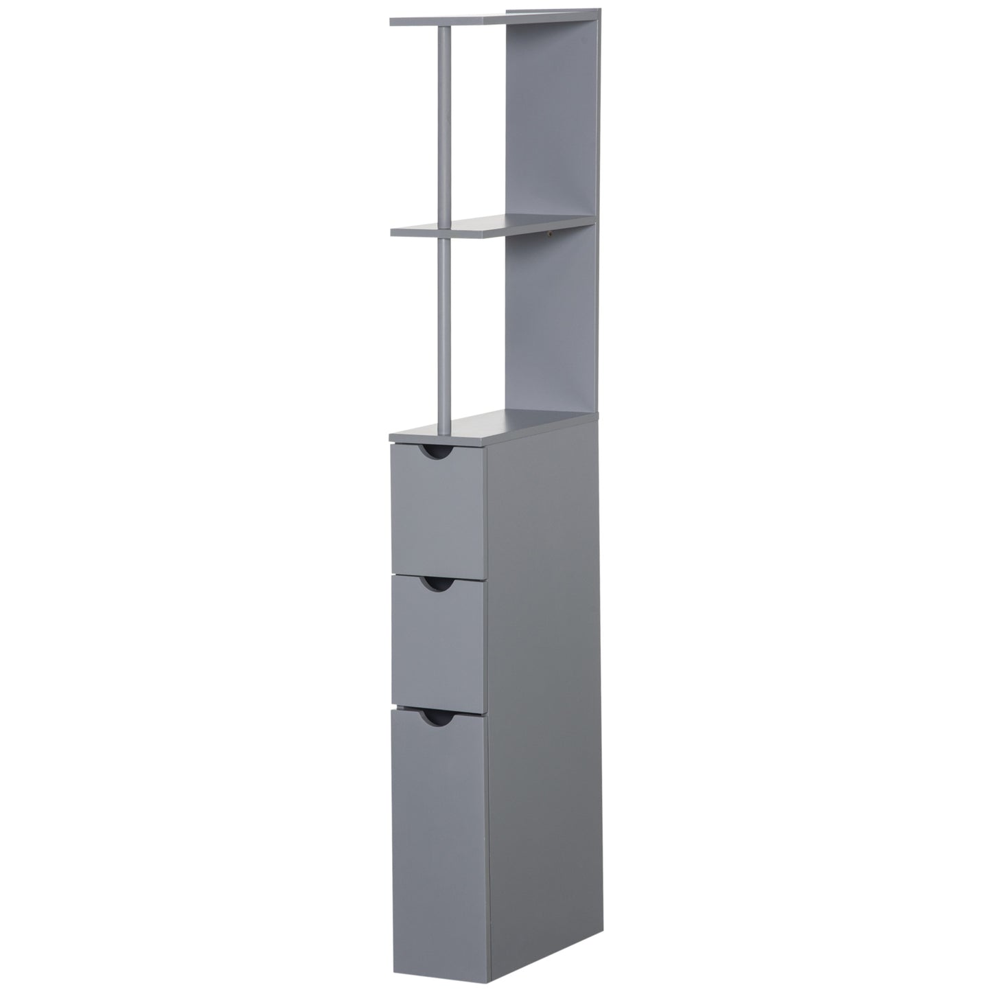 Tall Bathroom Storage Cabinet, Narrow Bathroom Cabinet with Drawers and Open Shelves for Small Spaces, Grey