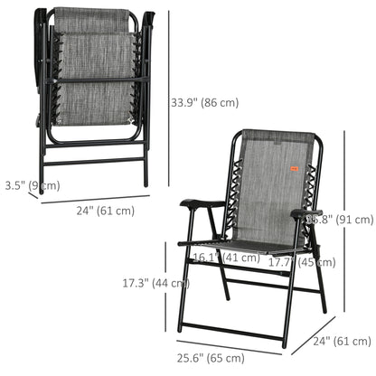 Outdoor Folding Chair, Bungee Sling Foldable Patio Dining Chair with Armrests, Folding Lawn Chair for Camping, Garden, Pool, Beach, Backyard, Grey