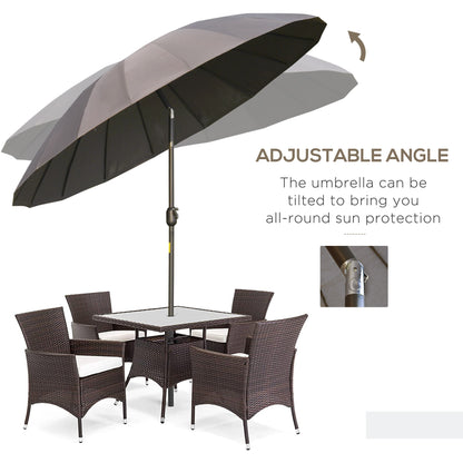 8ft Shanghai Garden Parasol Umbrella with Crank & Tilt, Adjustable Outdoor Sun Shade, Dark Grey