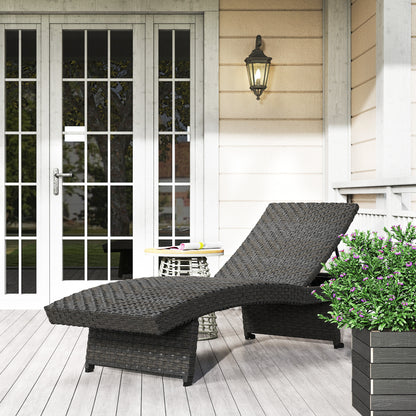Rattan Folding Outdoor Lounger Chair Recliner with 5-Level Adjustable Backrest, Wheels for Garden, Patio, Mixed Brown