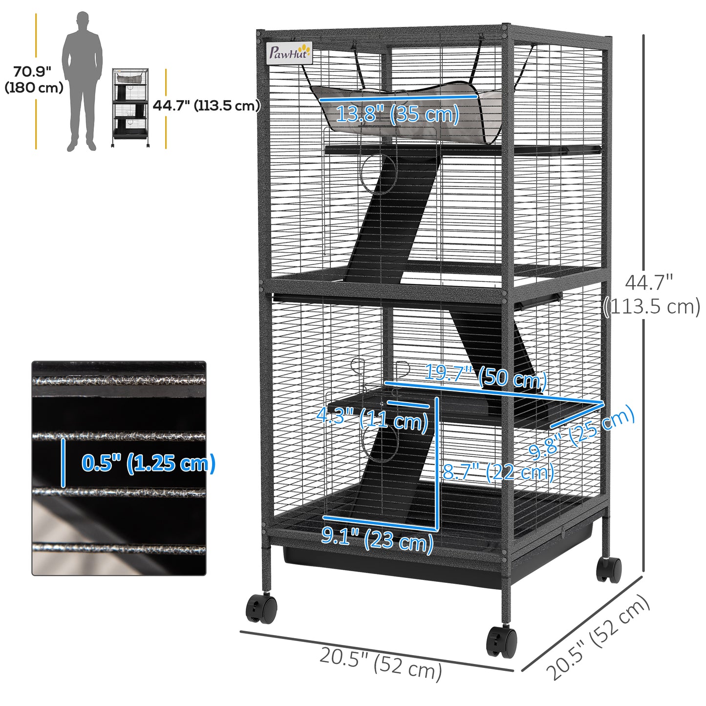 Steel Small Animal Cage for Guinea Pig, Ferret, Chinchilla, Kitten and Rabbit, Black