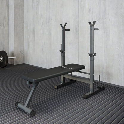 Soozier Adjustable Weight Bench, Foldable Bench Press with Barbell Rack and Dip Station for Home Gym, Strength Training Multiuse Workout Bench, Black and Grey