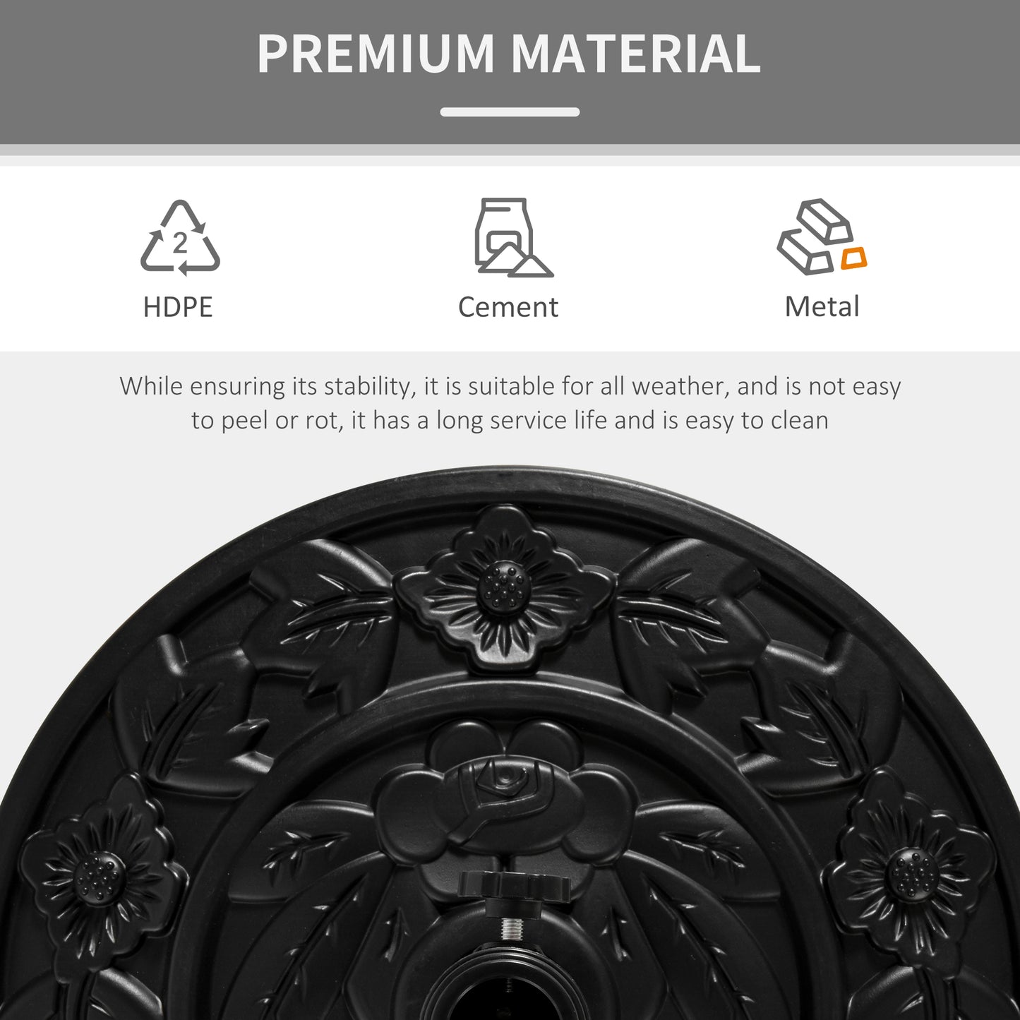 20 lb Heavy Duty Half Umbrella Base, Outdoor Concrete Umbrella Stand, Patio Half Round Base for Market Umbrella, Black