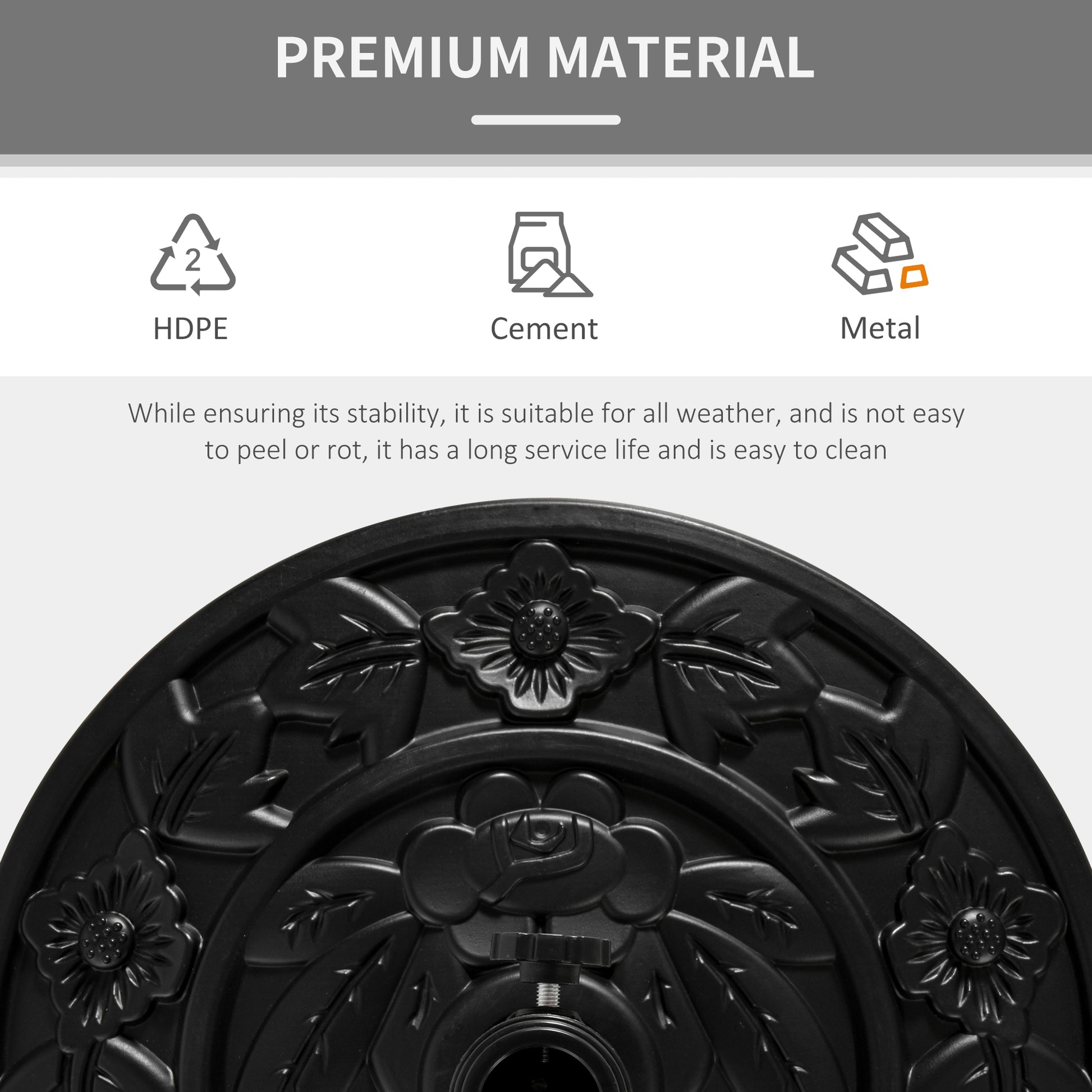 20 lb Heavy Duty Half Umbrella Base, Outdoor Concrete Umbrella Stand, Patio Half Round Base for Market Umbrella, Black