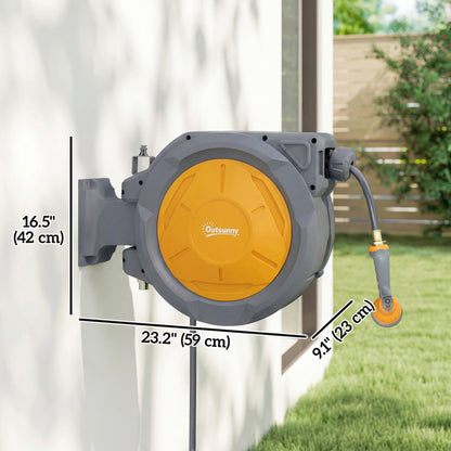 1/2 in x 100ft Wall Mounted Garden Hose Reel, Retractable Water Hose Reel with Auto Rewind, Any Length Lock, Orange