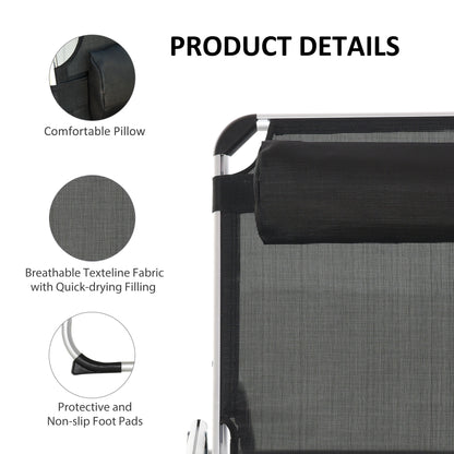 Folding Lounge Chair, Patio Lounger with Headrest, 5-Level Adjustable Backrest, and Aluminum Frame, Black