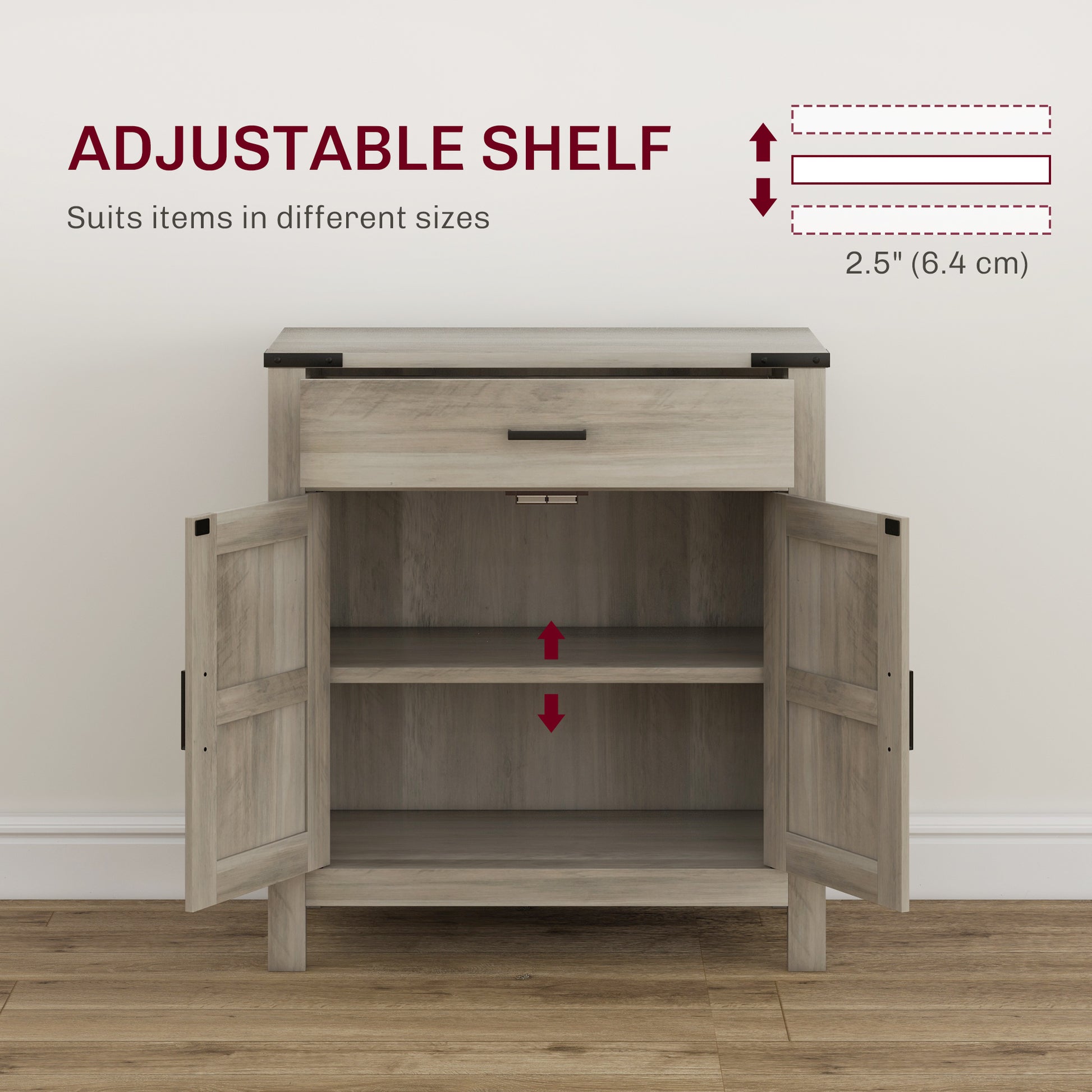 Sideboard Buffet Cabinet, Farmhouse Kitchen Storage Cabinet w/ Drawer and Shelf for Living Room, Entryway