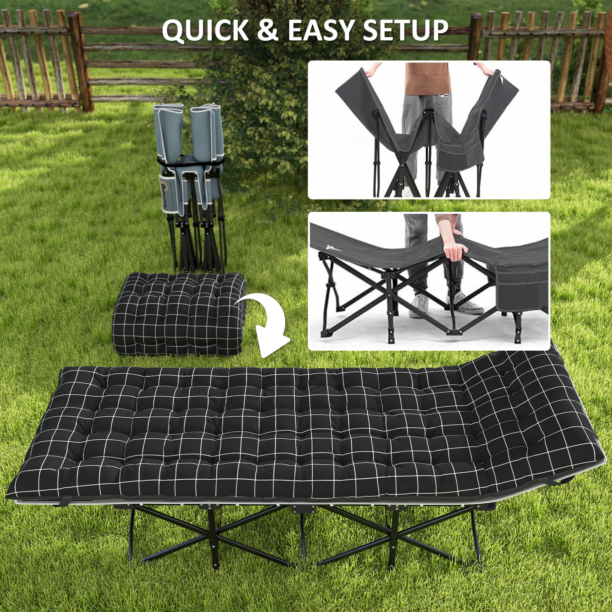 26.4" Wide Folding Bed, Camping Cot for Adults with Mattress, Storage Pocket, Carry Bag, Max Load 330 LBS, Black
