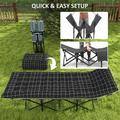 26.4" Wide Folding Bed, Camping Cot for Adults with Mattress, Storage Pocket, Carry Bag, Max Load 330 LBS, Black