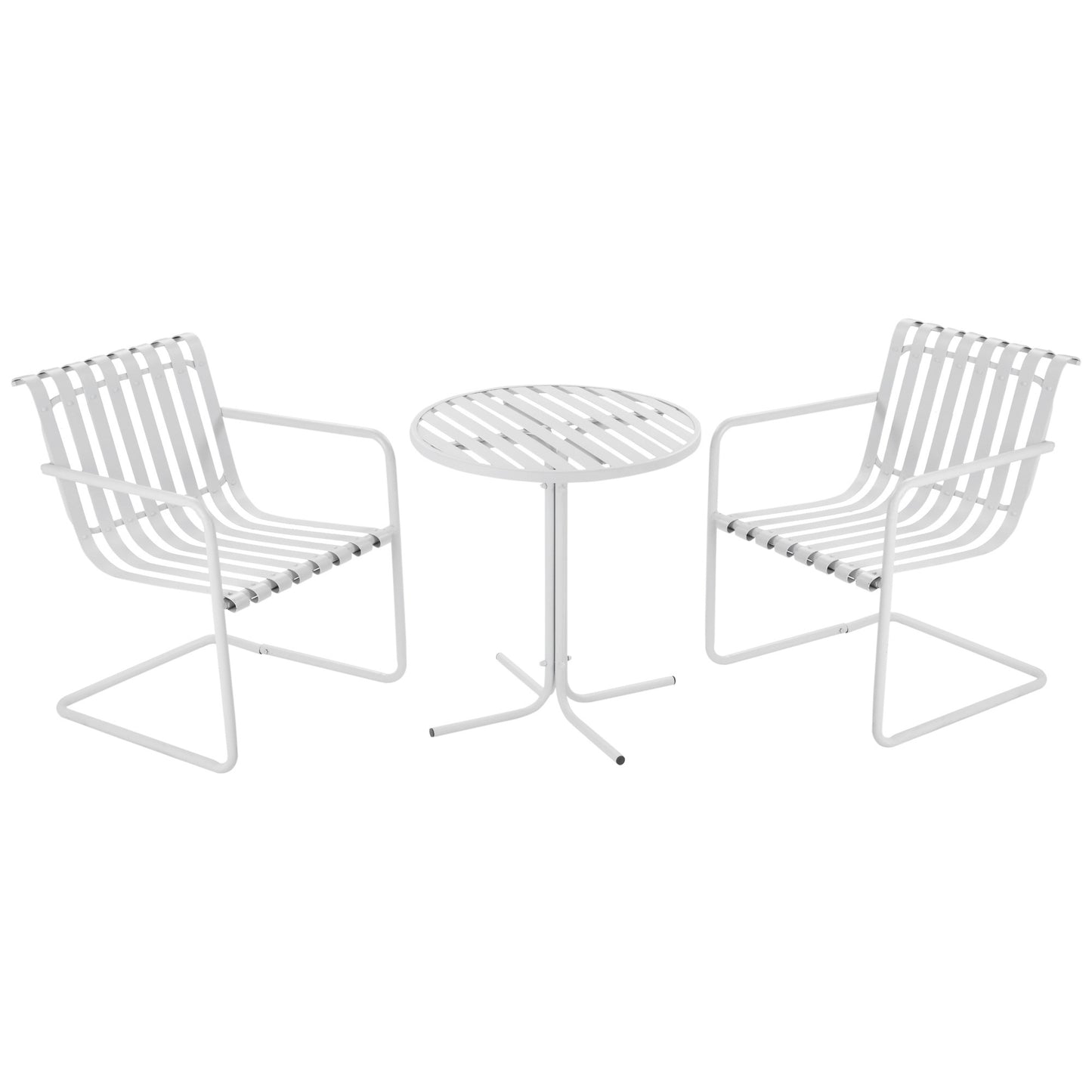 3 Pieces Patio Bistro Set, Metal Frame Garden Coffee Table Set with 2 Chairs & Round Table for Outdoor Yard Porch Poolside Balcony, White