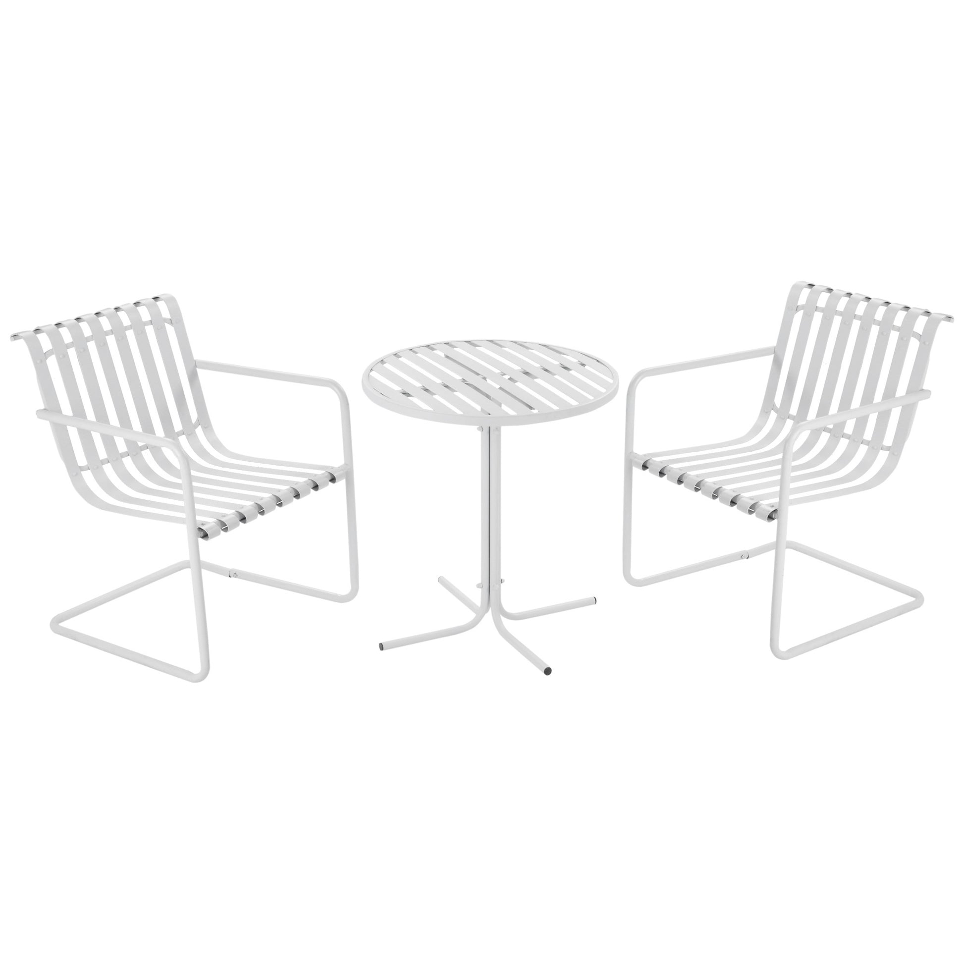 3 Pieces Patio Bistro Set, Metal Frame Garden Coffee Table Set with 2 Chairs & Round Table for Outdoor Yard Porch Poolside Balcony, White