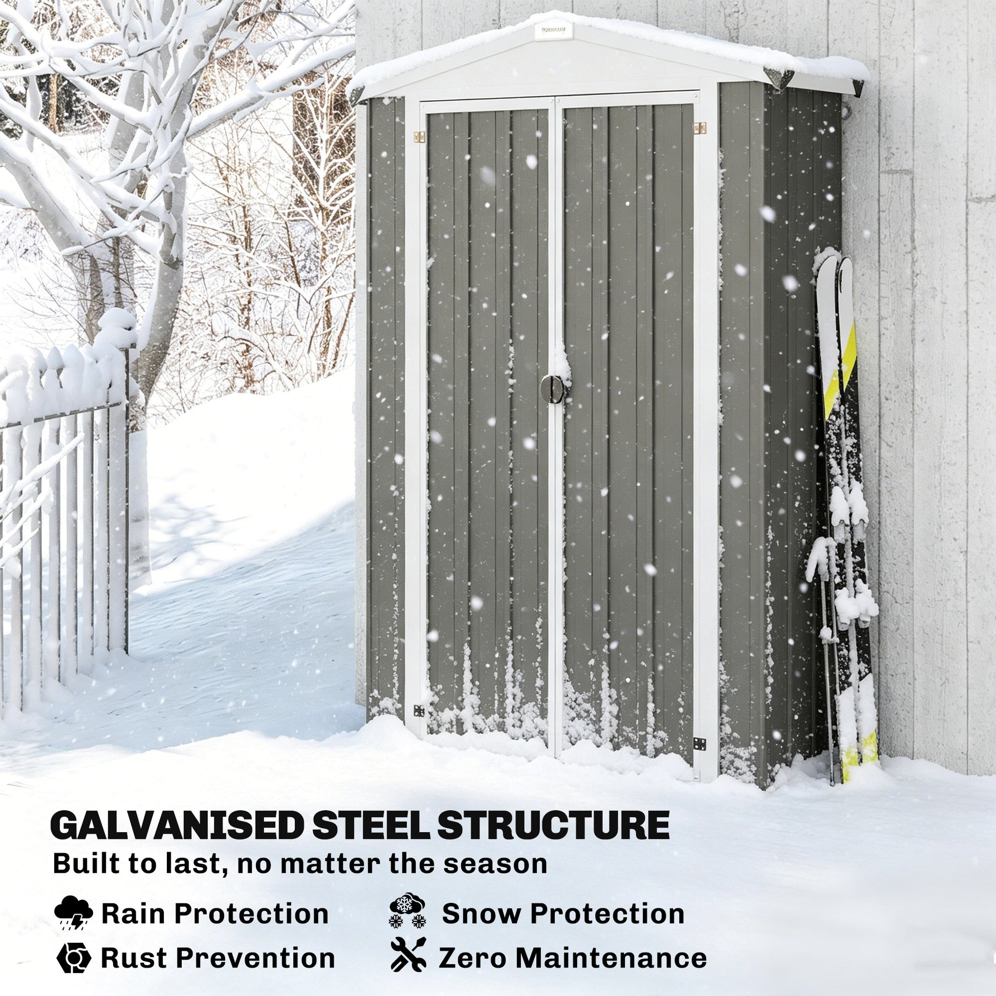 Outdoor Storage Shed Apex Roof Metal Garden Shed with Shelf for Backyard, Light Grey