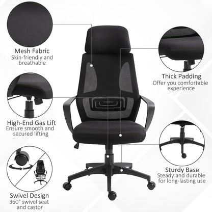 Mesh Office Chair with Up&Down Headrest, Ergonomic Computer Desk Chair with Adjustable Tilt Angle, Height Adjustable Swivel Seat with Lumbar Support for Office, Black