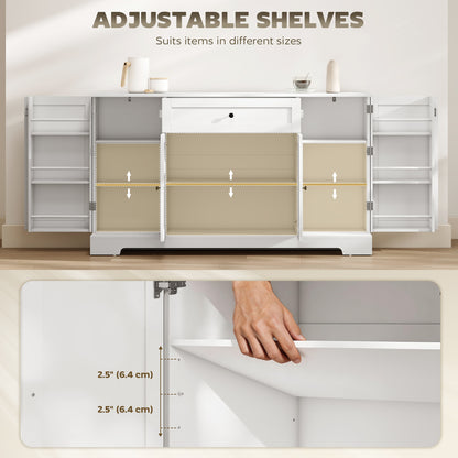 55" Modern Kitchen Storage Cabinet with Drawer, Adjustable Shelves, Small Kitchen Pantry with Door Racks, White