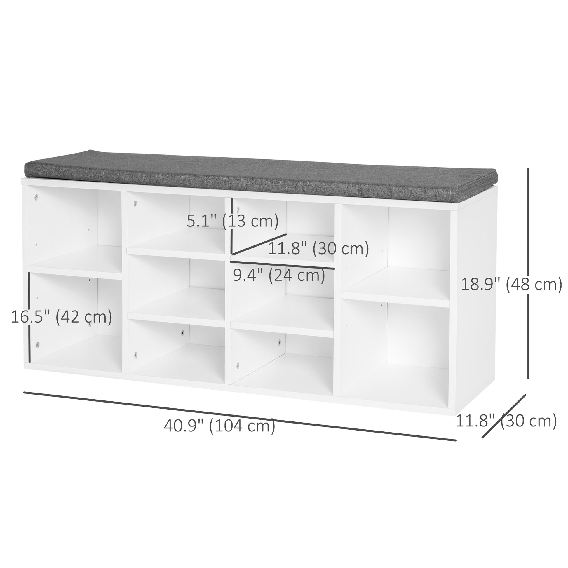 Shoe Bench with Storage, Upholstered Entryway Bench with Adjustable Shelves, Cushion for Living Room, Hallway, White